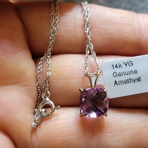 Natural Amethyst 14K Yellow gold Necklace Pendant
